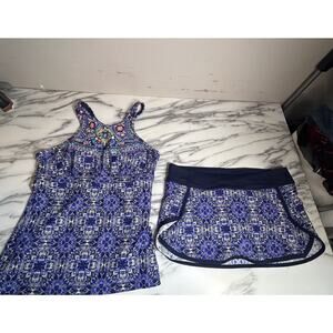 Athleta Maldives Bra Cup Tankini Bikini Swim Skirt Bottom Set 2 Piece Swimsuit S